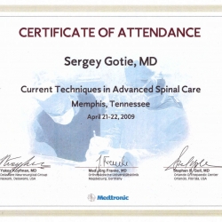 Сертификат о прохождении курса «Current techniques in advanced spinal care»
